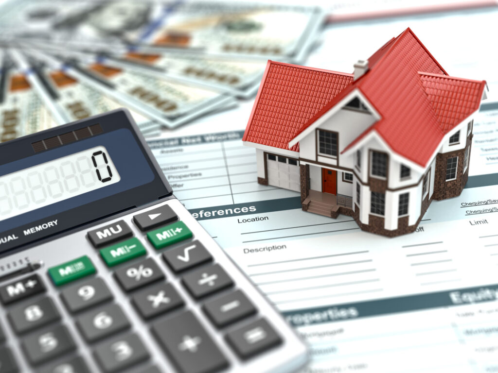 New Jersey High-asset Wealth Protection - Mortgage calculator. House, money and document.